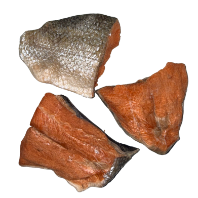 Three pieces of salmon tail trim treatosbox treats